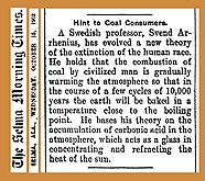 19021015 Hint to Coal Consumers - Svante Arrhenius - The Selma Morning Times - Global warming.jpg