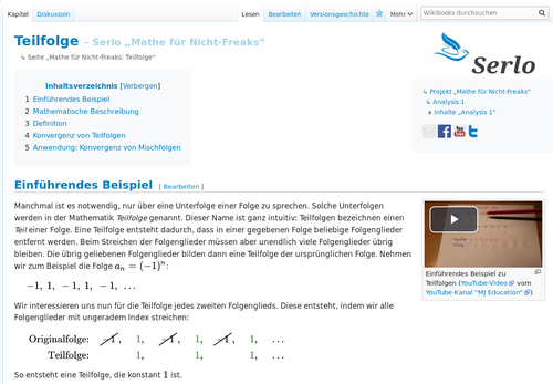 Let's assume we want to copy the article Mathe für Nicht-Freaks: Teilfolge for translating it.