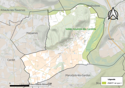 Carte de la ZNIEFF de type 2 sur la commune.