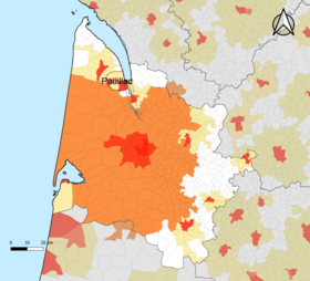 Localisation de l'aire d'attraction de Pauillac dans le département de la Gironde.