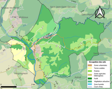 Carte en couleurs des infrastructures et de l'occupation des sols de la commune.