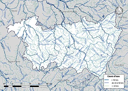 Carte de l'ensemble du réseau hydrographique des Vosges.