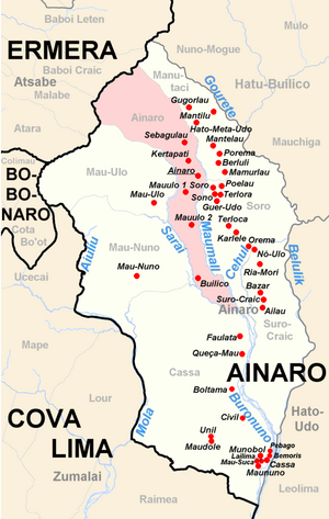Der Suco Ainaro liegt im Norden des Verwaltungsamts Ainaro. Die Stadt Ainaro liegt iim Zentrum des Sucos.