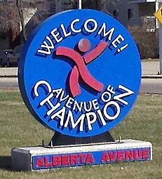 Alberta Avenue welcome sign at 101 Street