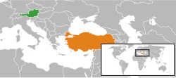 Map indicating locations of Austria and Turkey