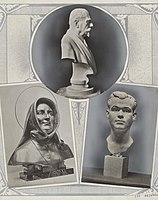 Beeldhouwwerken van Maja Serger van Panhuys (1929), met de bustes van Voûte (bovenaan) en Barat (linksonder)