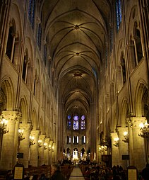 The nave of Notre-Dame de Paris was designed in Early Gothic style but later the clearstorey was rebuilt in High Gothic style with larger stained glass windows
