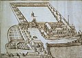 Champmol pada tahun 1686.[2] Pertapaan para biarawan yang menyerupai pondok dapat dilihat mengelilingi klausura, dengan Sumur Musa di tengah.
