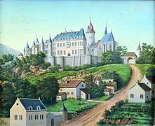 Vue du château de Joinville, peinture naïve, XIXe siècle, coll. part.