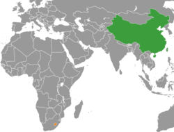 Карта с указанием местоположения Китая и Лесото