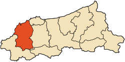 Map of Jijel Province highlighting El Aouana District