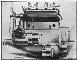 Fig. 7. Fiat (Italian) engine, showing method of mounting electric generator and starter.