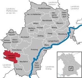 Poziția Fahrenzhausen pe harta districtului Freising