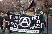 Anarchist protesters in Boston opposing state-waged war Fight the state, not wars.jpg