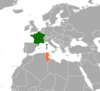نقشهٔ موقعیت تونس و فرانسه.