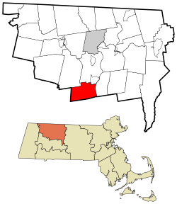 惠特利在富蘭克林縣及麻薩諸塞州的位置（以紅色標示）