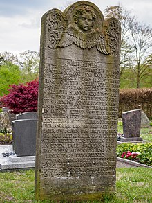 Gravestone from 1711 for 4 children who died of smallpox (Rastede, Germany) Friedhof Rastede - Kindergrab von 1711.jpg