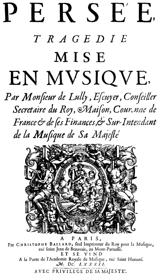 Description de l'image Jean-Baptiste Lully - Persée - title page of the score - Paris 1682.png.