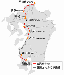 Kagoshima-lijn op de kaart