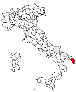 Kartet viser Provinsen Lecces plassering i Italia