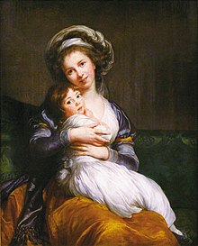 Painting of a young woman holding her small daughter