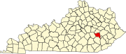 Harta statului Kentucky indicând comitatul Owsley