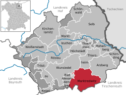 Elhelyezkedése Wunsiedel im Fichtelgebirge járás térképén