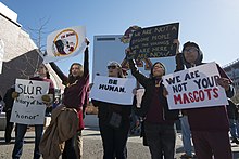 Protest against the name of the Washington Redskins in Minneapolis, November 2014 NotYourMascot2.jpg