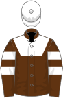 Brown, white yolk, brown sleeves, two white hoops, white cap