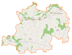 Mapa konturowa powiatu gostyńskiego, na dole znajduje się punkt z opisem „Krobia”