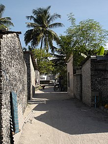 The coral sand covered streets of Alifushi