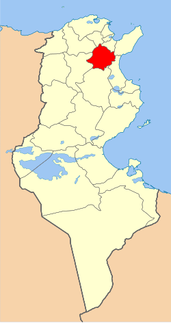 Map of Tunisia with Zaghouan highlighted