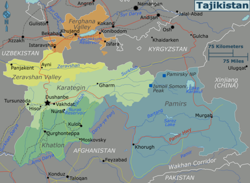 Mapa regionů Tádžikistánu