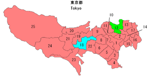 Single member results -- LDP in red, DPJ in light blue, Kōmeitō in green