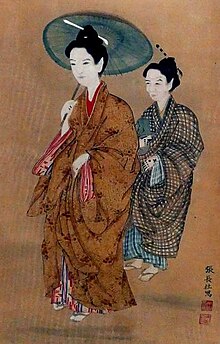 Traditional Ryukyuan clothes in late period, which were much closer to the Japanese kimono. Traditional clothes of Ryukyu.jpg