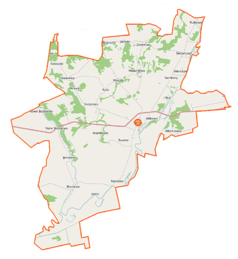 Mapa konturowa gminy Wizna, w centrum znajduje się punkt z opisem „Wizna”