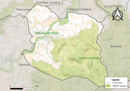 Carte des ZNIEFF de type 2 sur la commune.