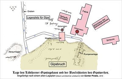 Lageplan des Lübtheener Gipsbruches um 1890.