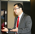 A photo of Azmi Haq addressing delegates at the York University Model United Nations 2008 Conference