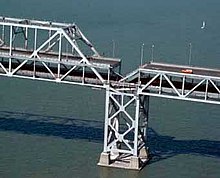 The collapse of the Bay Bridge forced Oakland players to return home via San Jose Bay Bridge collapse 2.jpg