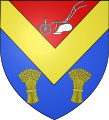 Escut tercejat en xebró revessat de gules, or i atzur