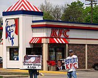 Protesters advocating boycott of KFC due to animal welfare concerns Boycott KFC.jpg