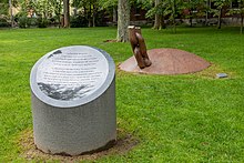 Slavery Memorial was designed by Martin Puryear and dedicated in 2014. Brown University Slavery memorial.jpg