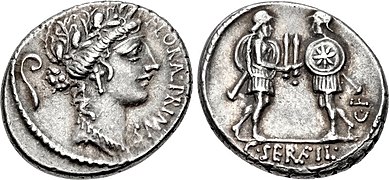 82-80 BC, , C. Servilius (Flora, lituus behind/Pulex Geminus fighting).[39]