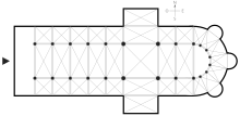 Plan d'église en croix latine.