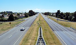 Zicht in noordelijke richting vanaf de Ohoka Road Interchange