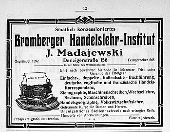 Ad for Joseph Madejewski's Institute, 1910