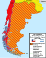 Image 15Map of the East Patagonia, Tierra del Fuego and Strait of Magellan Dispute. In blue and green are the boundaries claimed by Argentinian and Chilean historians respectably as uti possidetis iuris in Patagonia. (from History of Argentina)