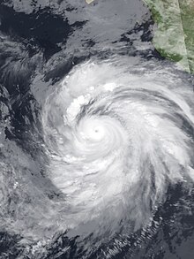 A satellite image of a hurricane off the Pacific coast of Mexico