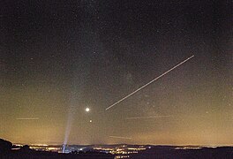 Extremely busy sky at lunar eclipse Moon, Mars, very faint milkyway, stars, airplanes, light beam...light pollution, (41901251750)